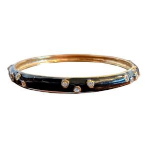 J. Crew Black Enamel Gold Tone Rhinestone Bangle Bracelet